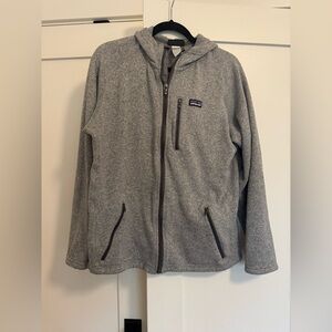 Men’s Patagonia. Hooded fleece sweater. Size large. Full zip. Gray